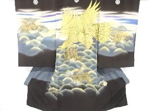 鷹に風景模様紋付男児着物(内袖・長襦袢付き)